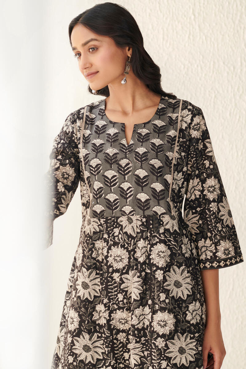 Black Block Printed Cotton Dress