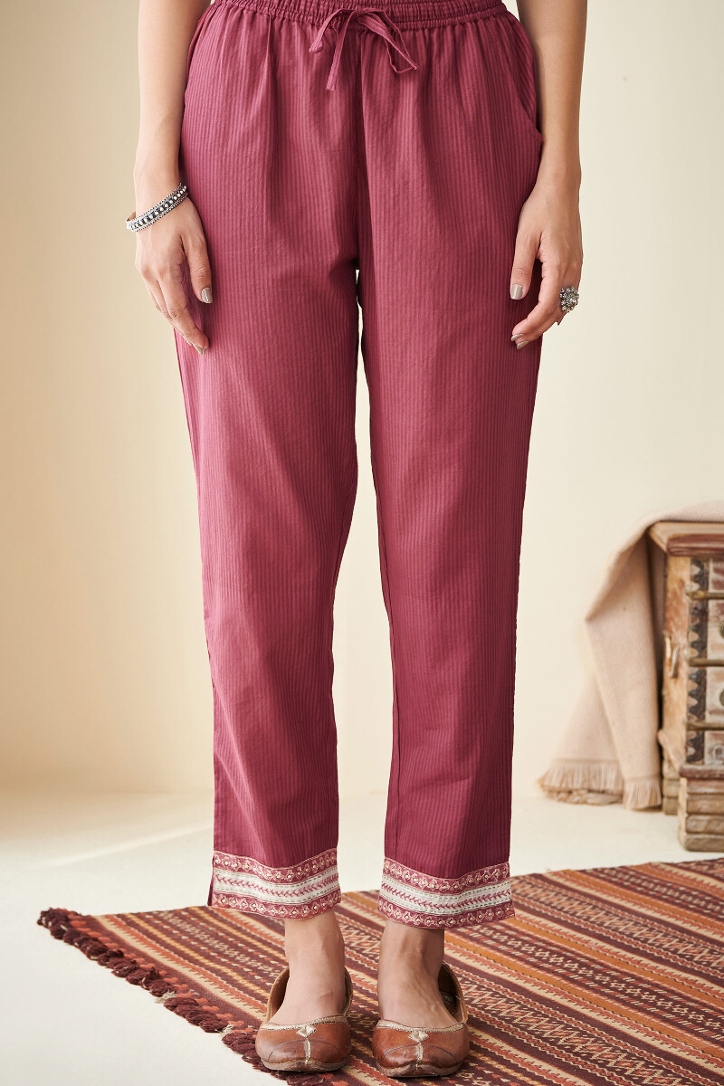 Maroon Handcrafted Cotton Narrow Pants