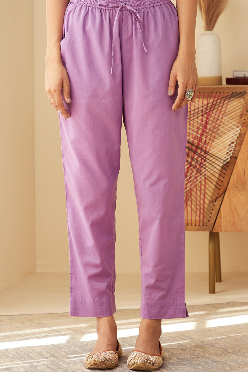 Purple Handcrafted Cotton Narrow Pants