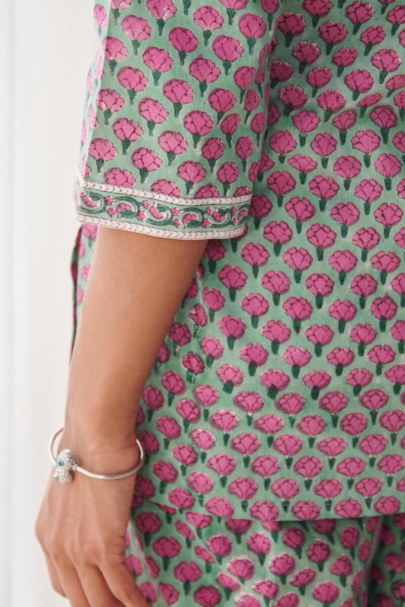 Pink Block Printed Cotton Loungewear Set