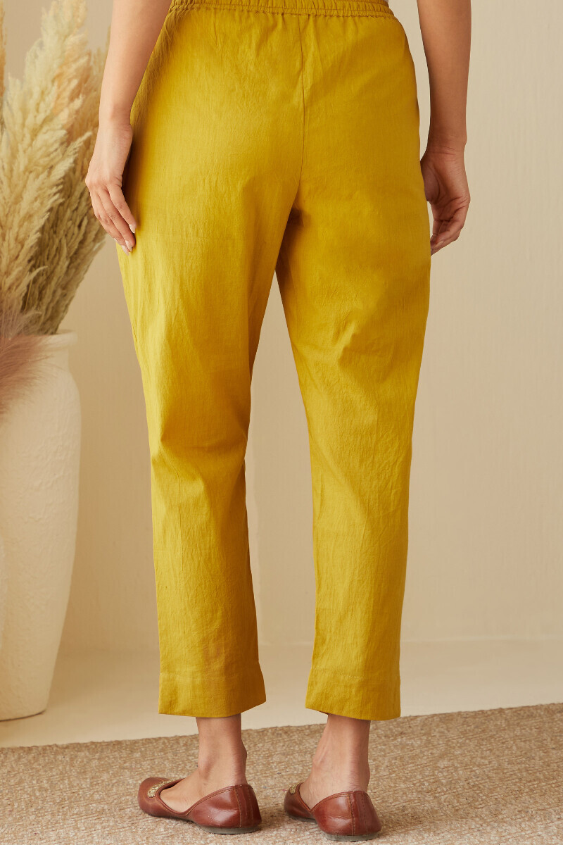 Mustard Handcrafted Cotton Narrow Pants