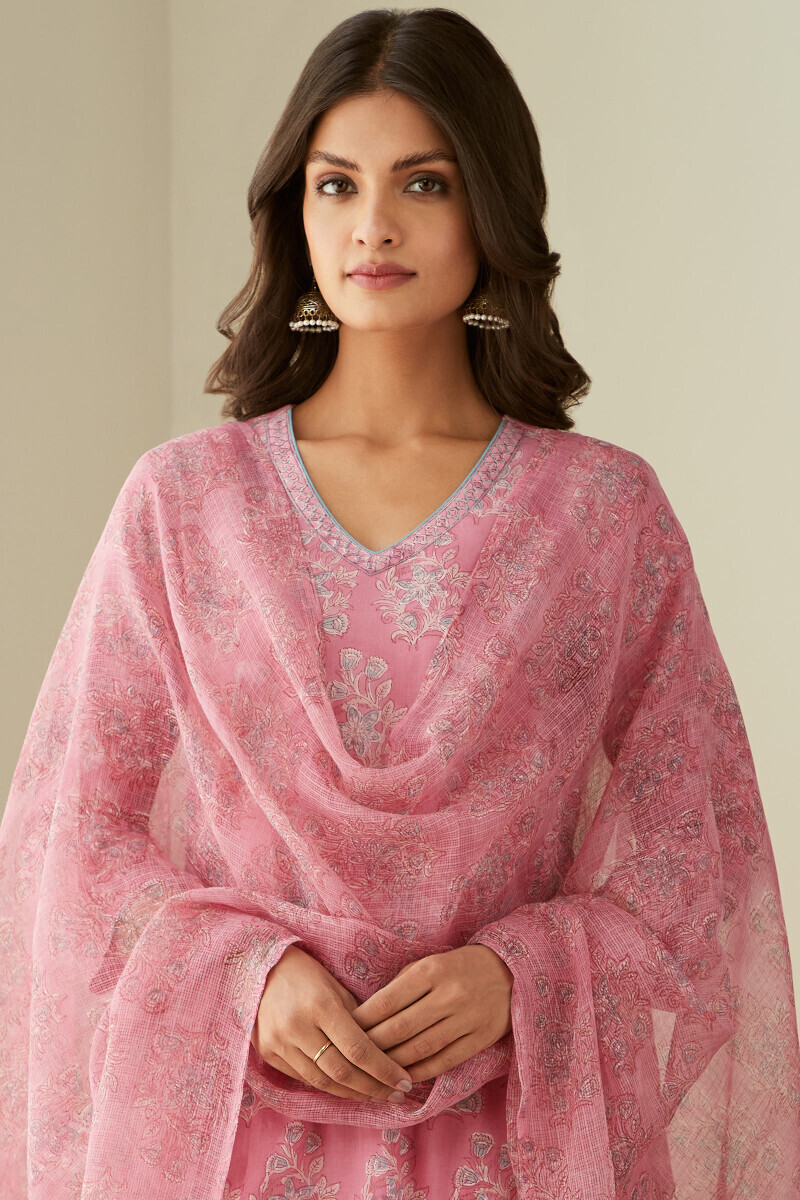 Pink Hand Block-Printed Kota Dupatta