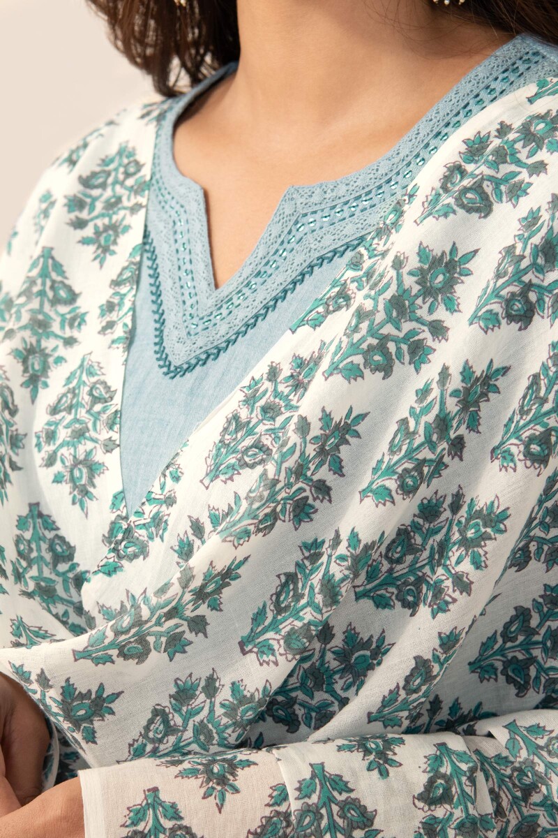 White Hand Block Printed Cotton Mul Dupatta