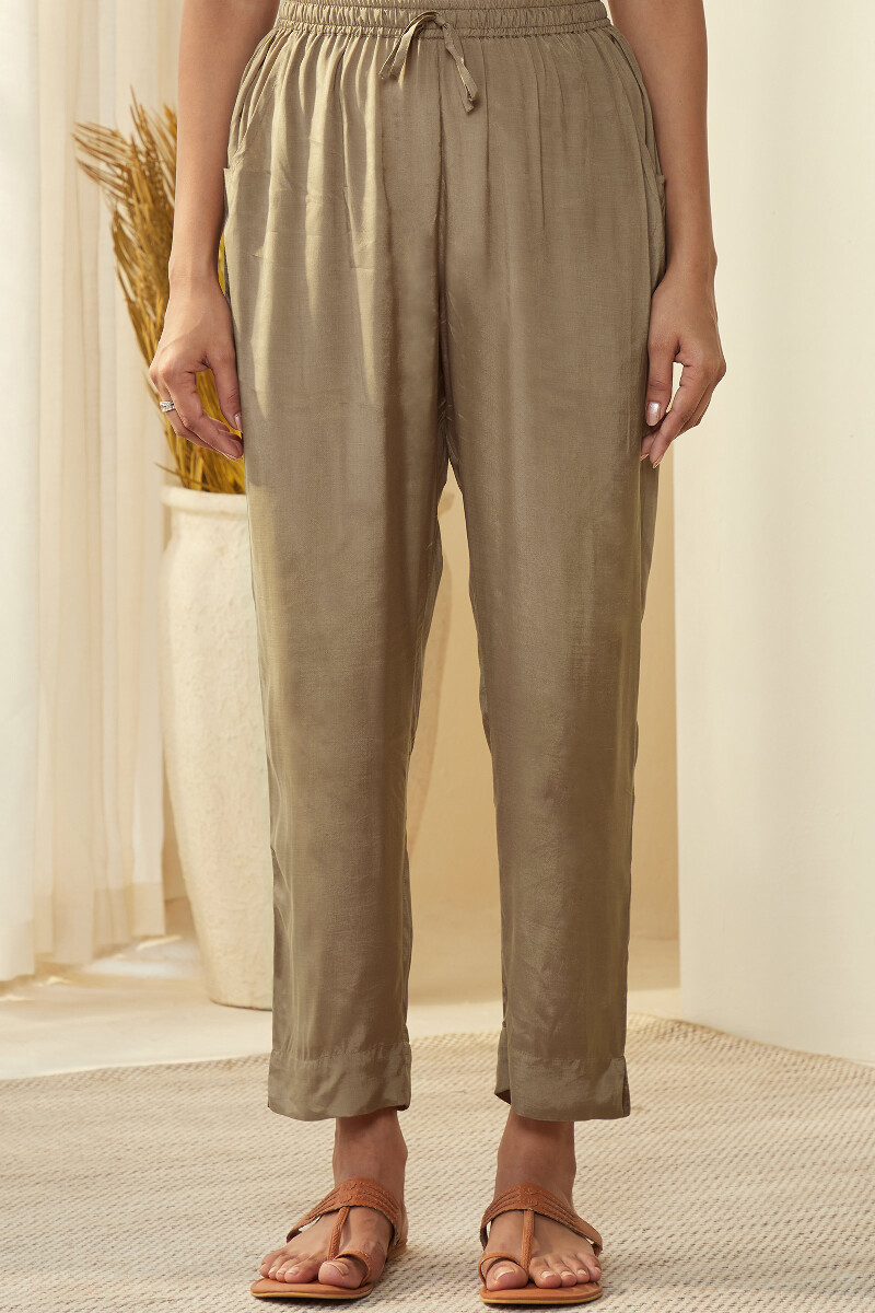 Brown Handcrafted Modal Narrow Pants