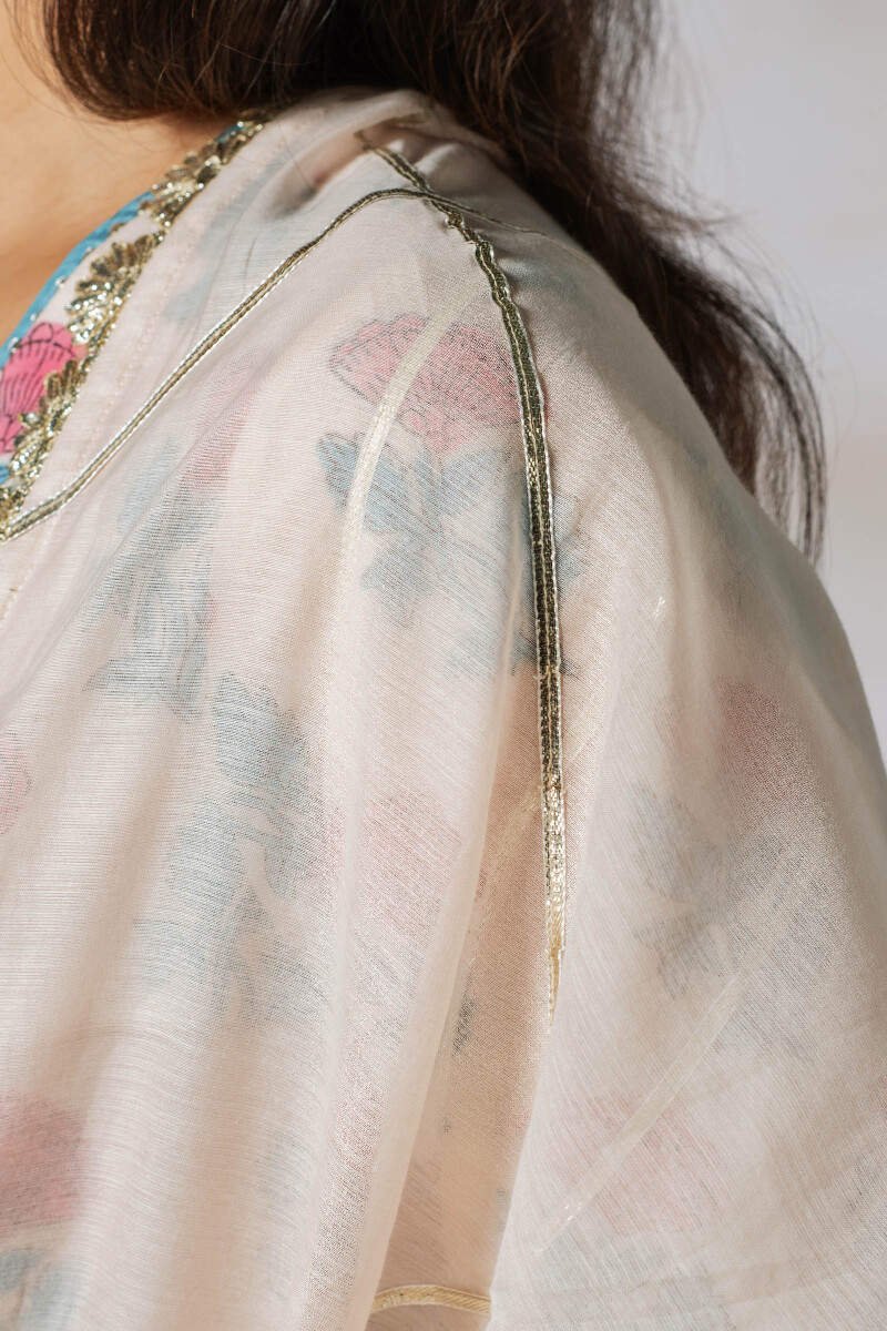 Beige Handcrafted Cotton Silk Dupatta