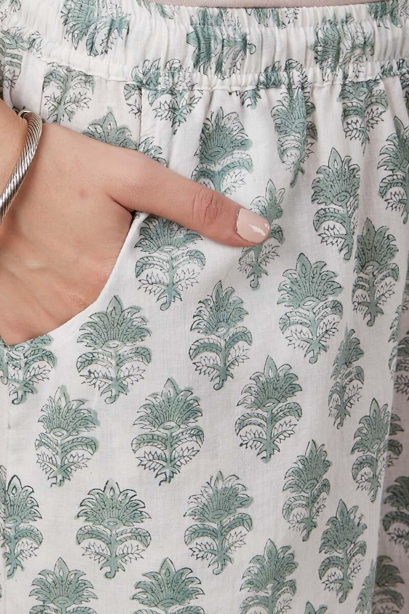 Green Block Printed Cotton Palazzo