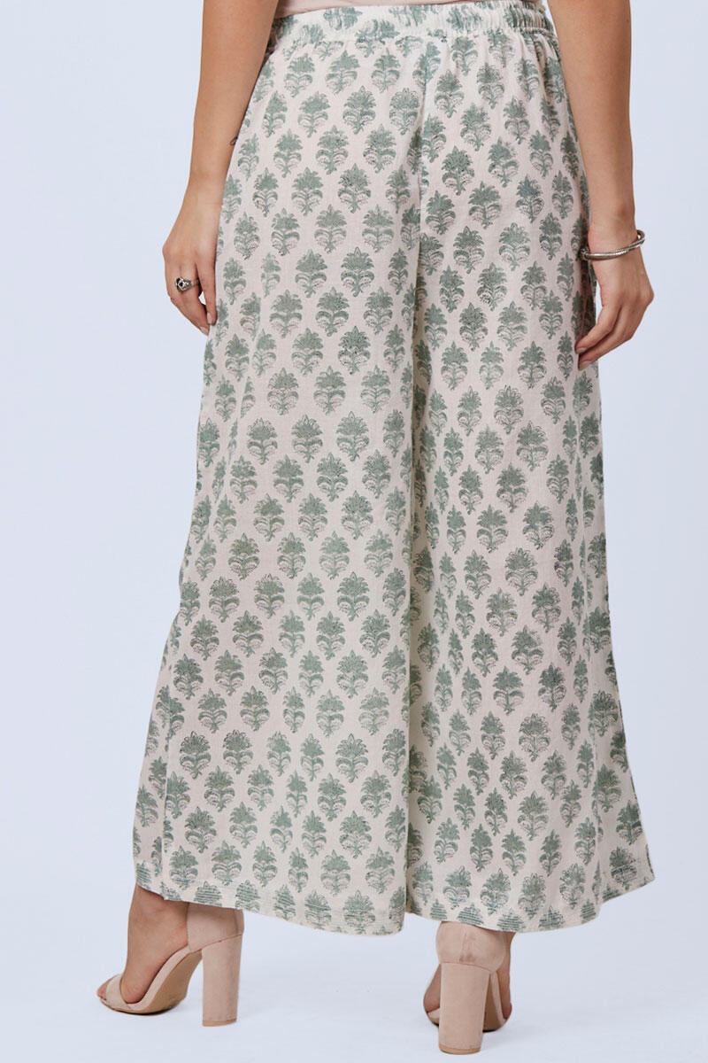 Green Block Printed Cotton Palazzo