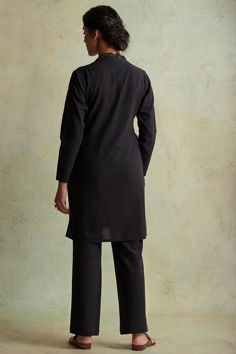Black Handloom Short Cotton Kurta