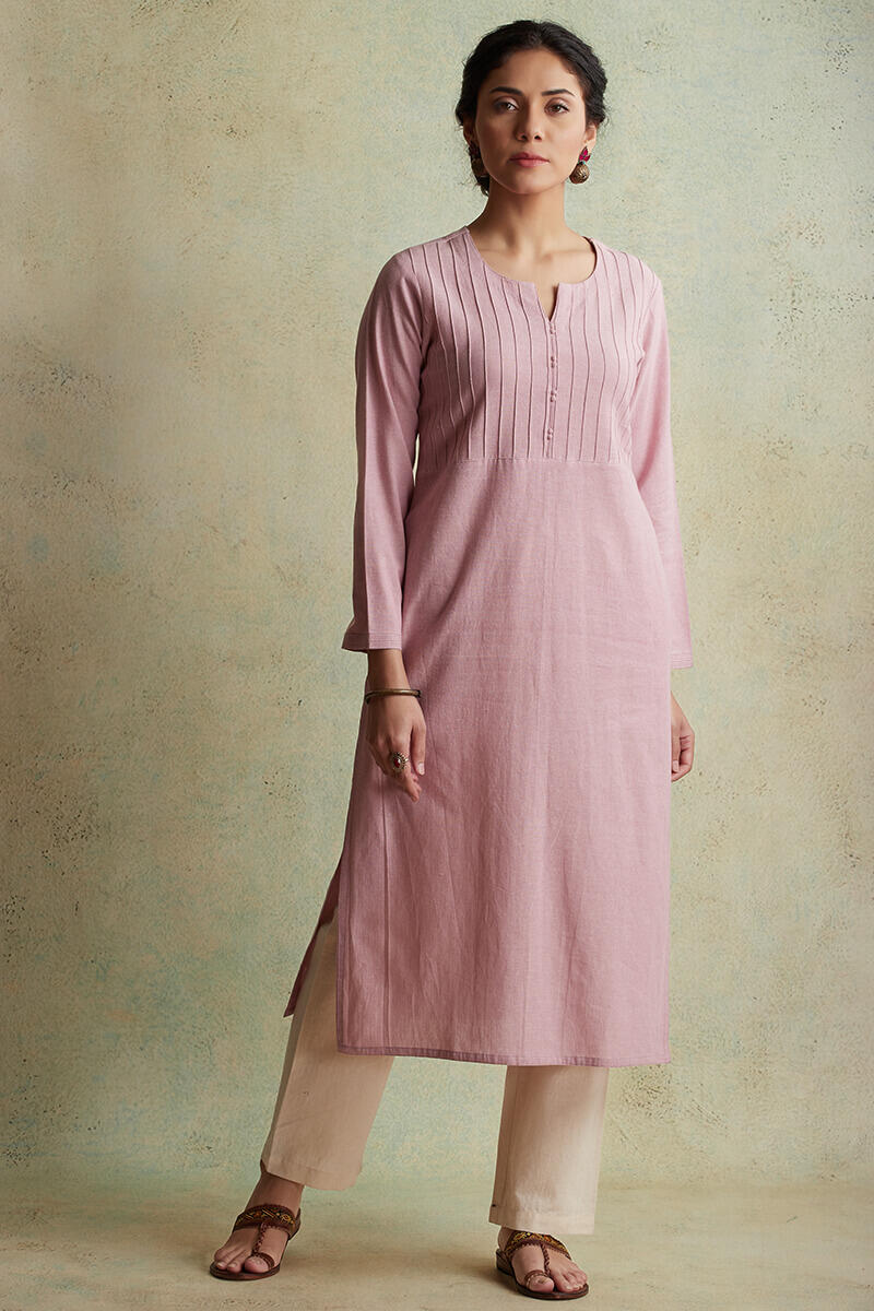Pink Handloom Straight Cotton Kurta