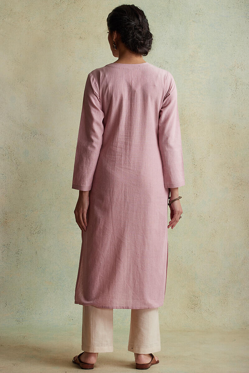 Pink Handloom Straight Cotton Kurta