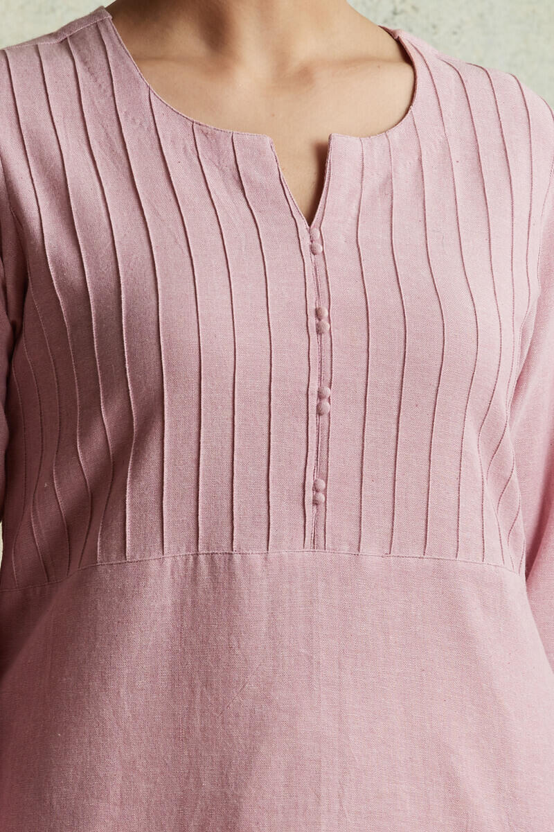 Pink Handloom Straight Cotton Kurta