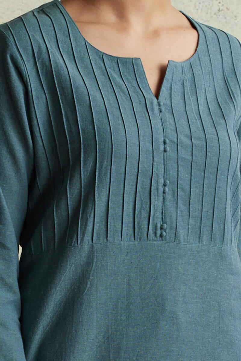 Blue Handloom Straight Cotton Kurta