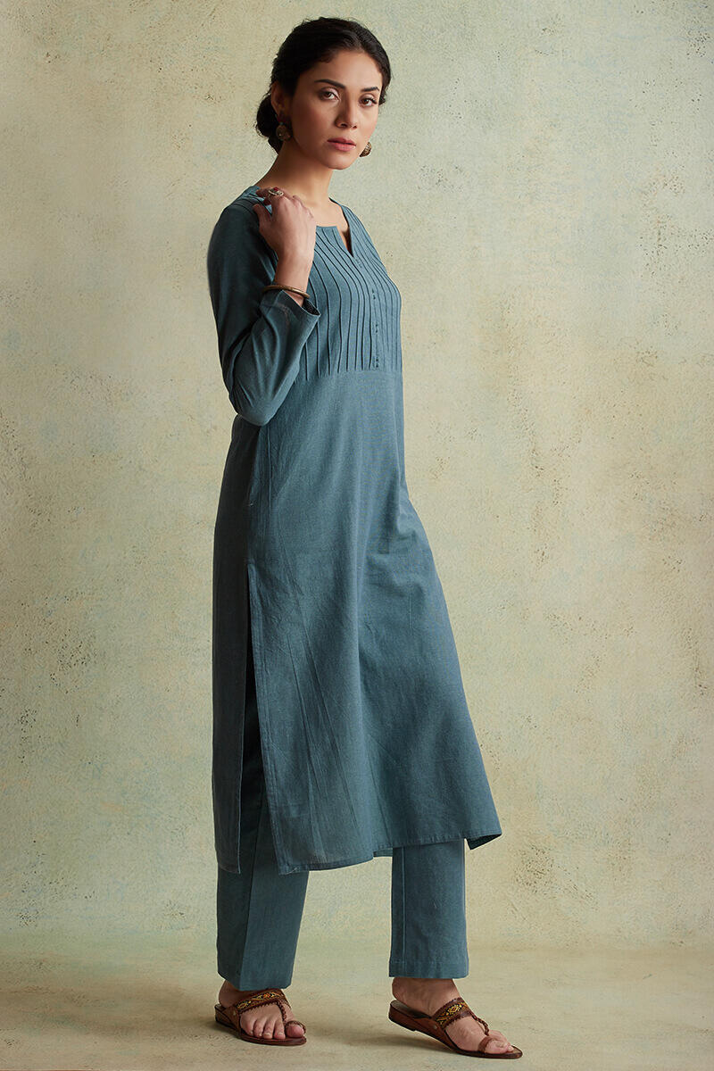Blue Handloom Straight Cotton Kurta