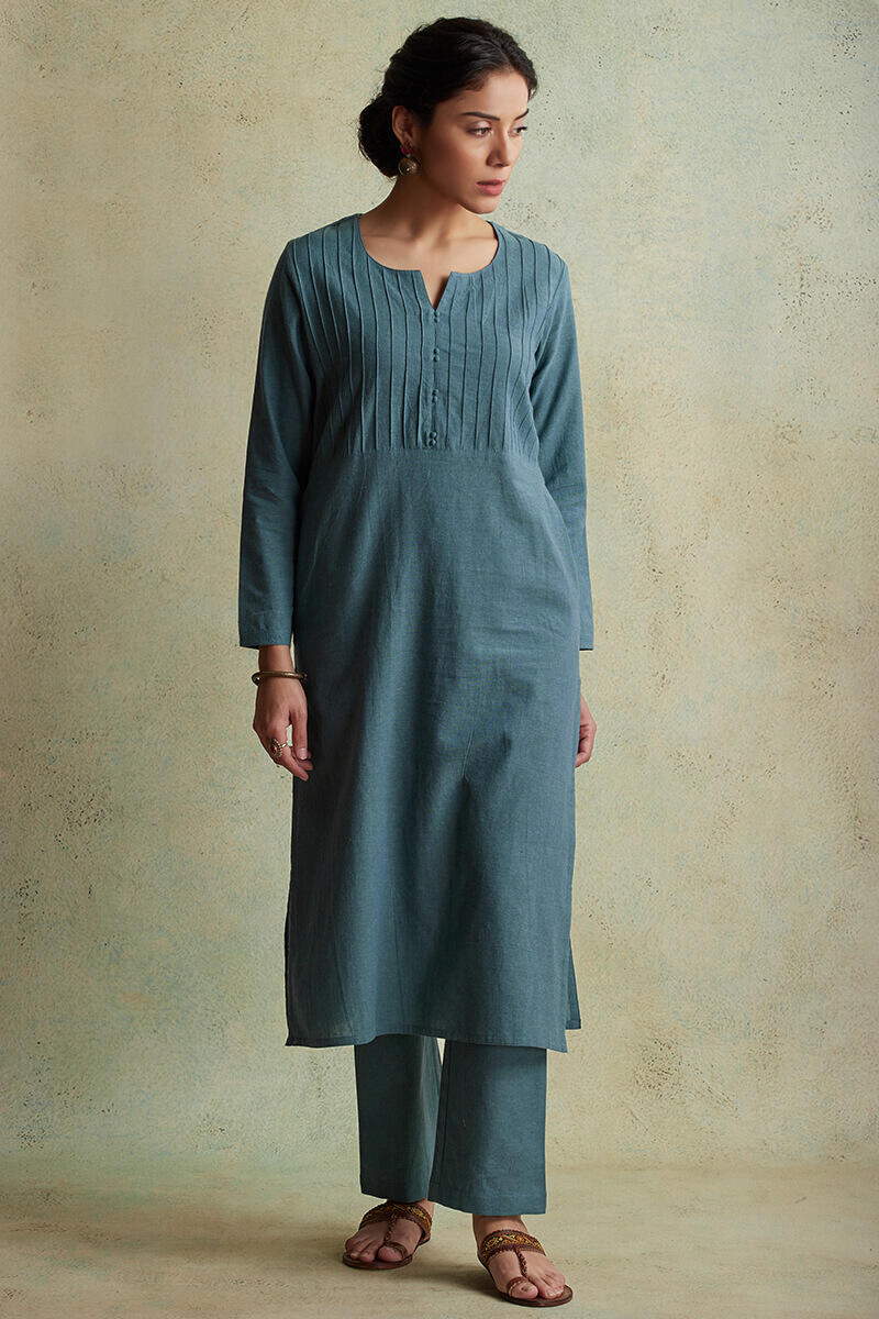 Buy Roza Nihad Slate Blue Handloom Kurta Blue Kurtas for Women Farida Gupta