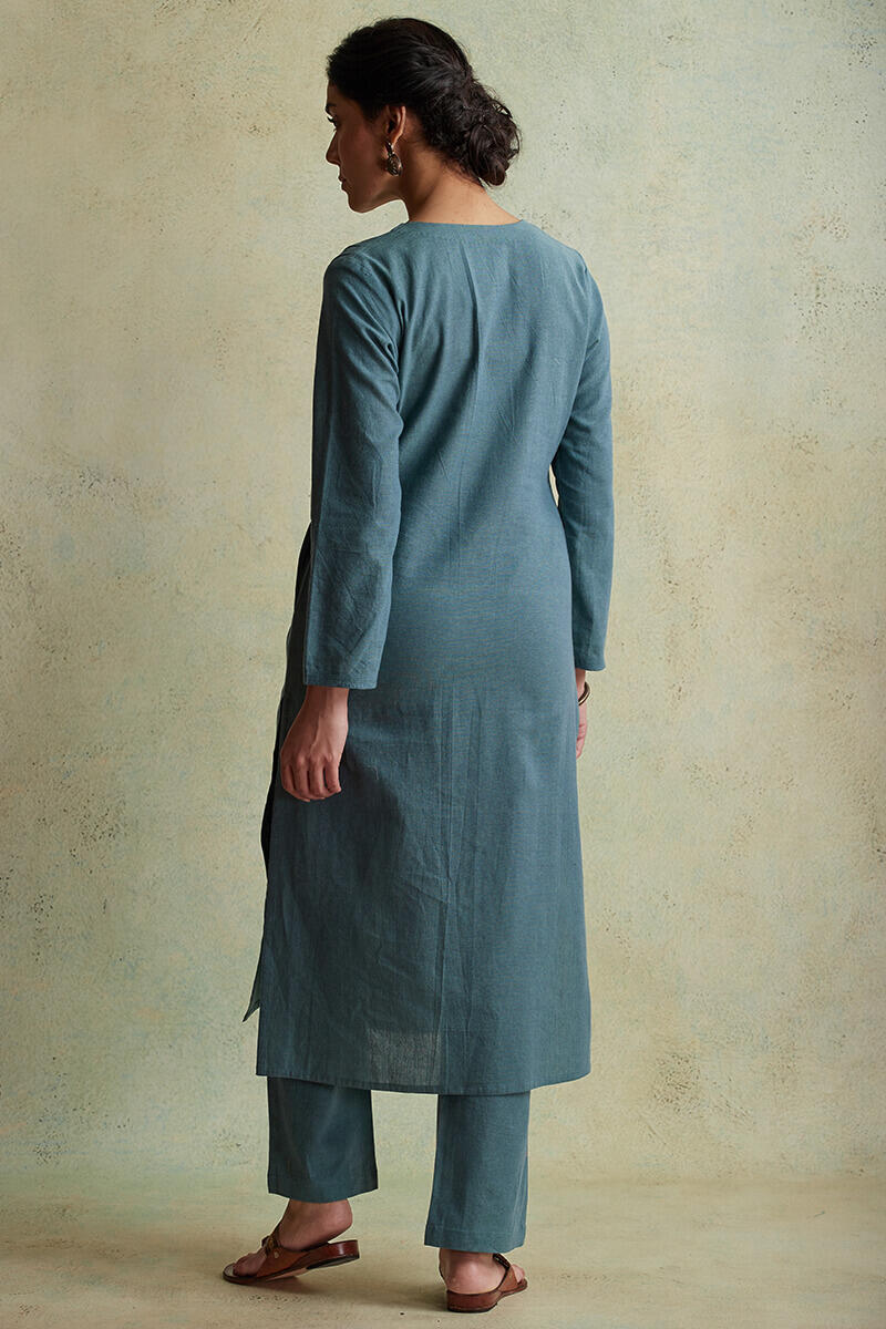 Blue Handloom Straight Cotton Kurta