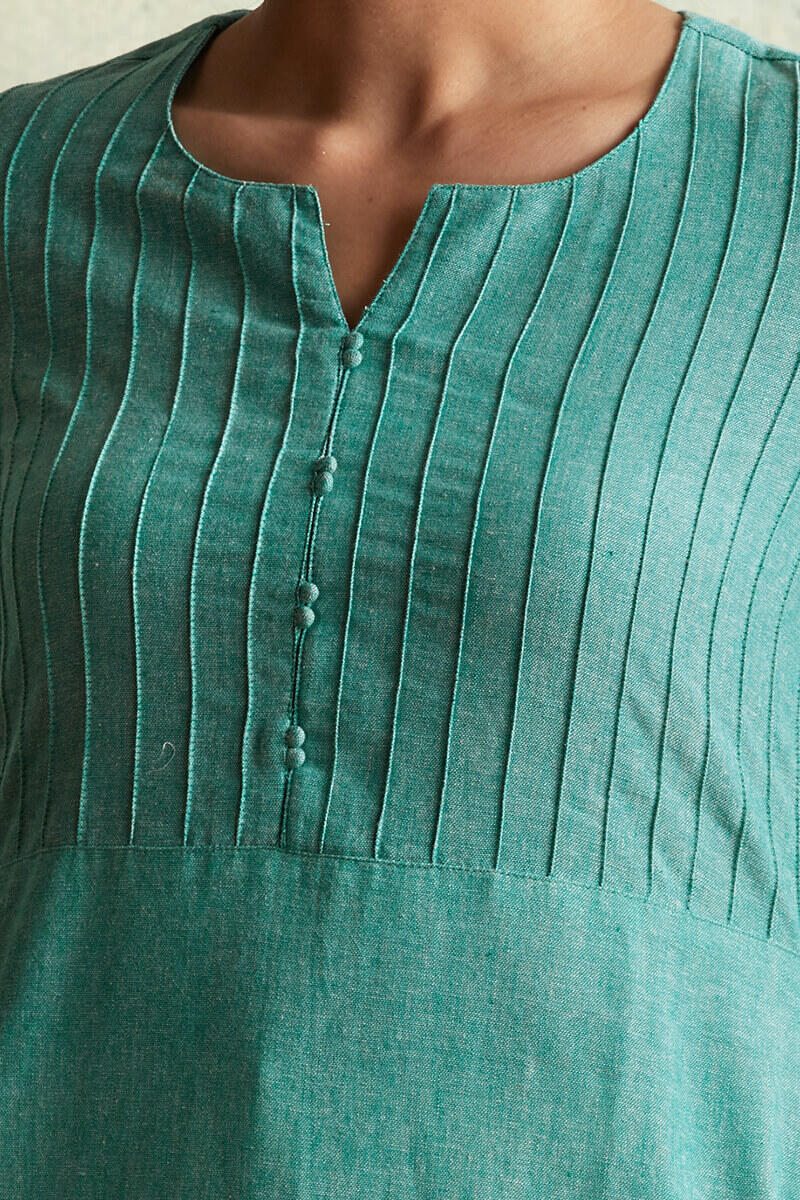 Turquoise Handloom Straight Cotton Kurta