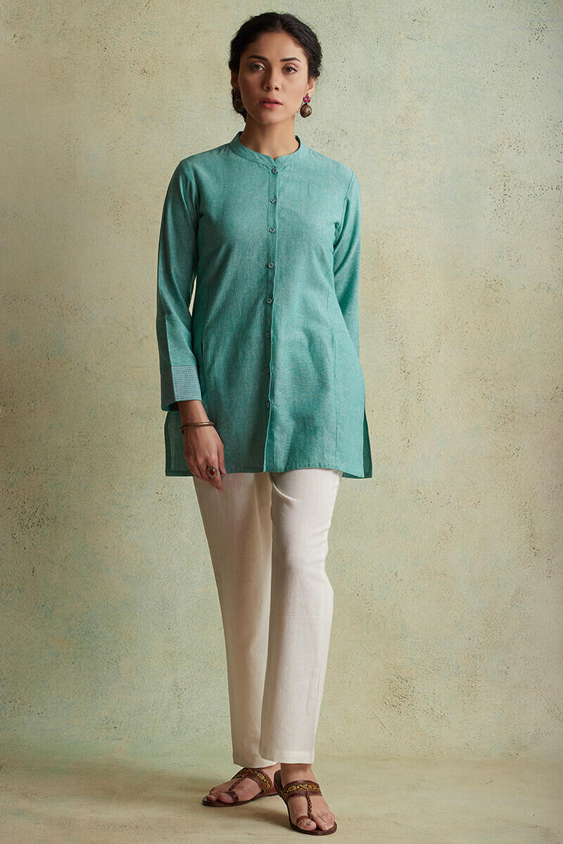 Turquoise Handloom Cotton Kurti