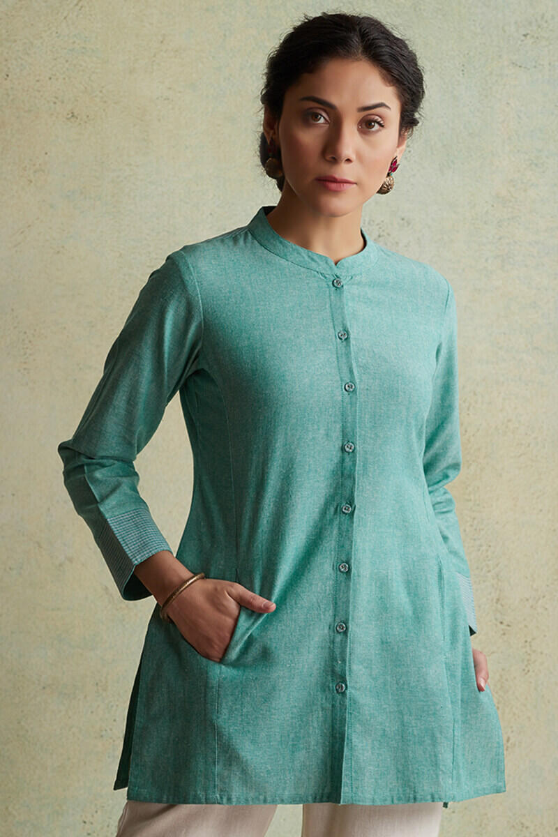 Turquoise Handloom Cotton Kurti