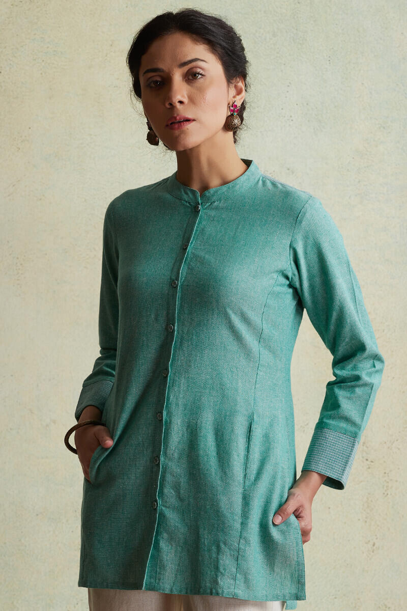 Turquoise Handloom Cotton Kurti