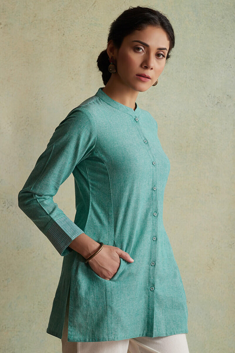 Turquoise Handloom Cotton Kurti