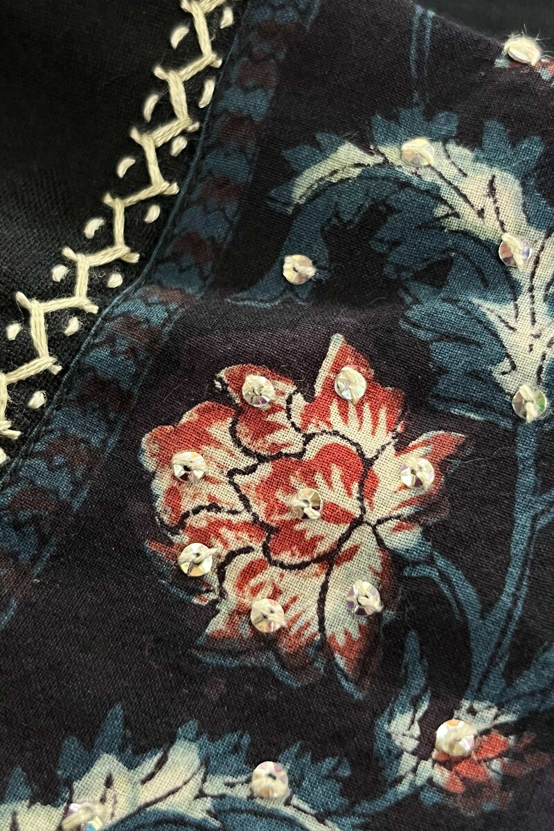 Black Hand Block Printed Straight Handloom Kurta