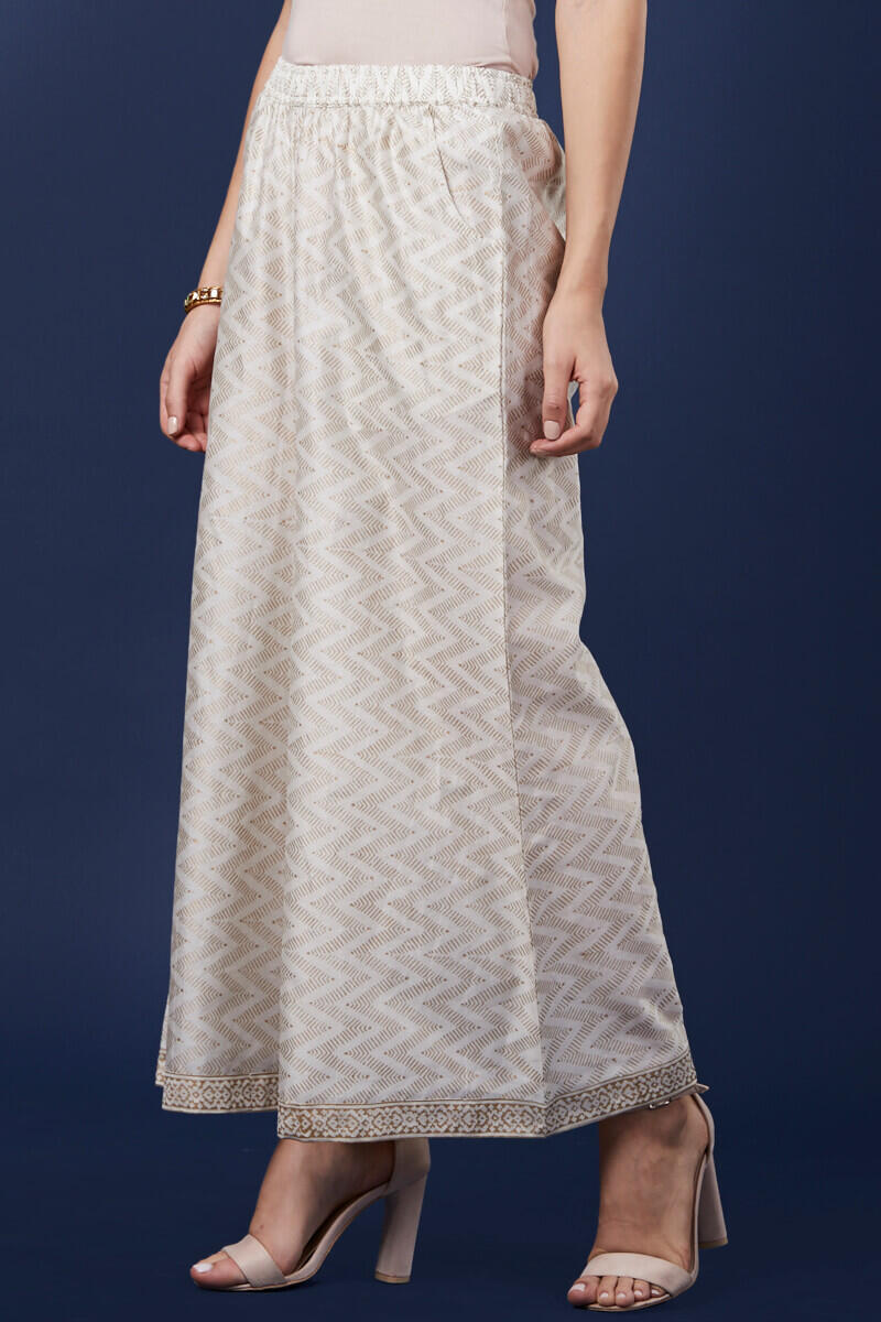 Off-White Block Printed Chanderi Palazzo