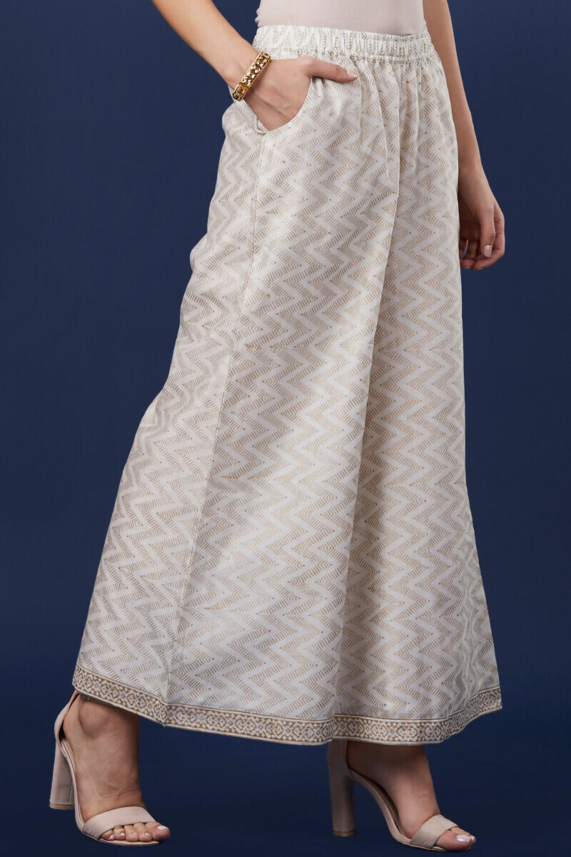 Off-White Block Printed Chanderi Palazzo