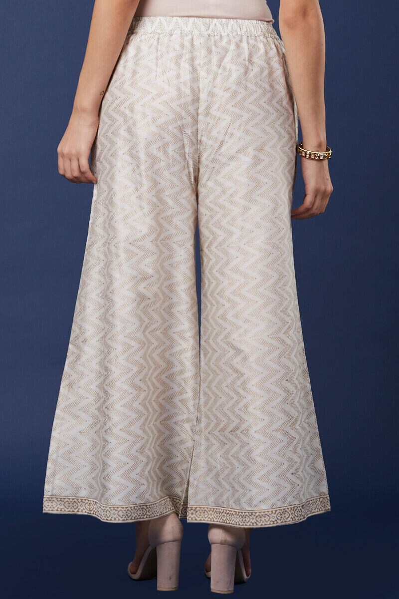 Off-White Block Printed Chanderi Palazzo