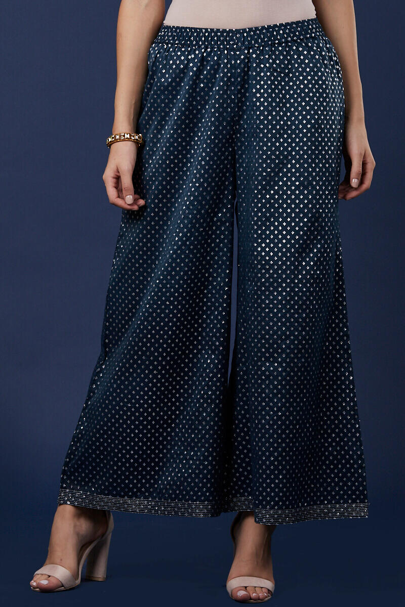 Indigo Block Printed Chanderi Palazzo