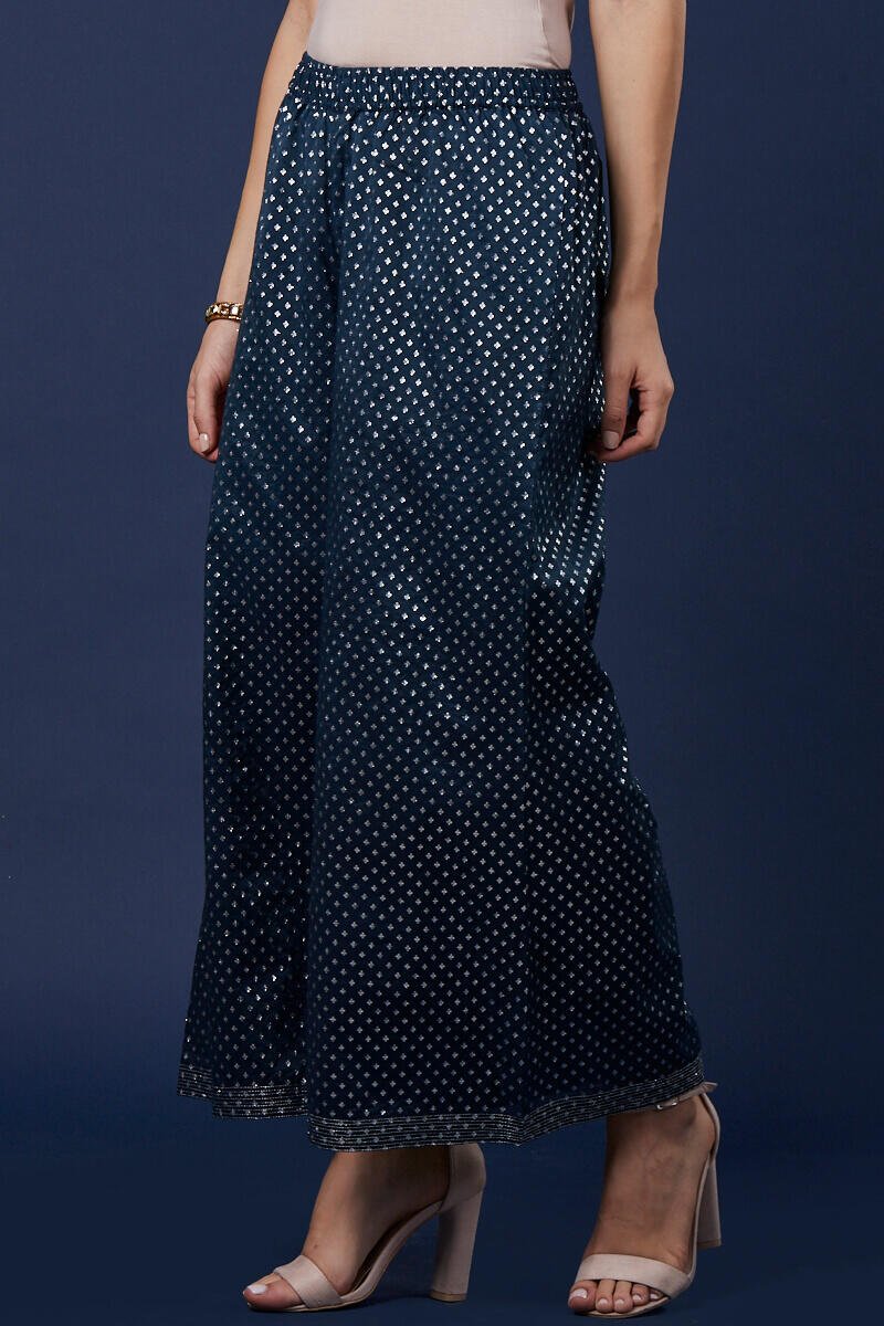 Indigo Block Printed Chanderi Palazzo