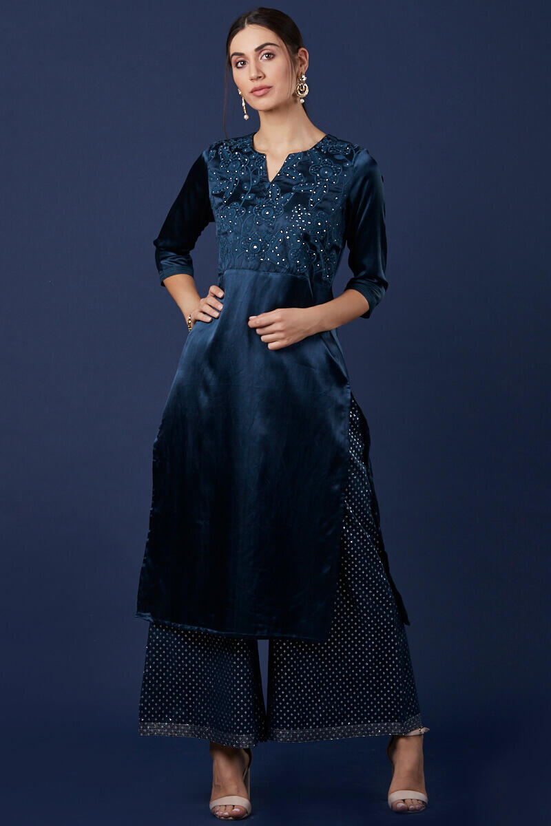 Indigo Block Printed Chanderi Palazzo