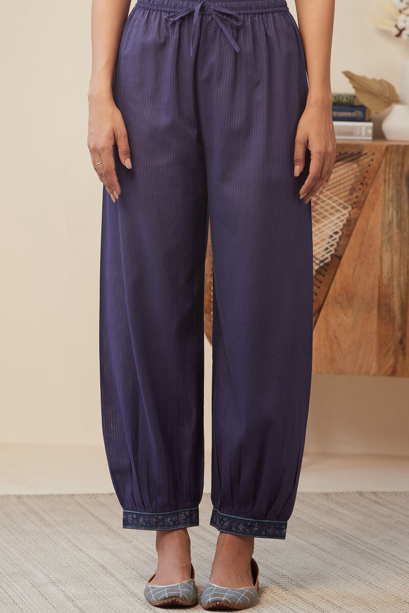 Purple Handcrafted Cotton Dobby Izhaar Pants