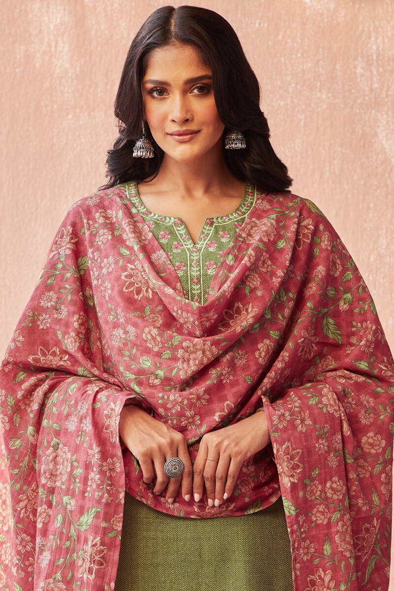 Pink Printed Cotton Dobby Dupatta