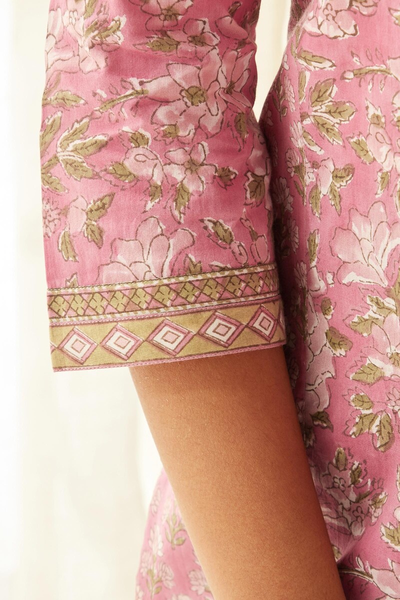 Pink Hand Block-Printed Cotton Top