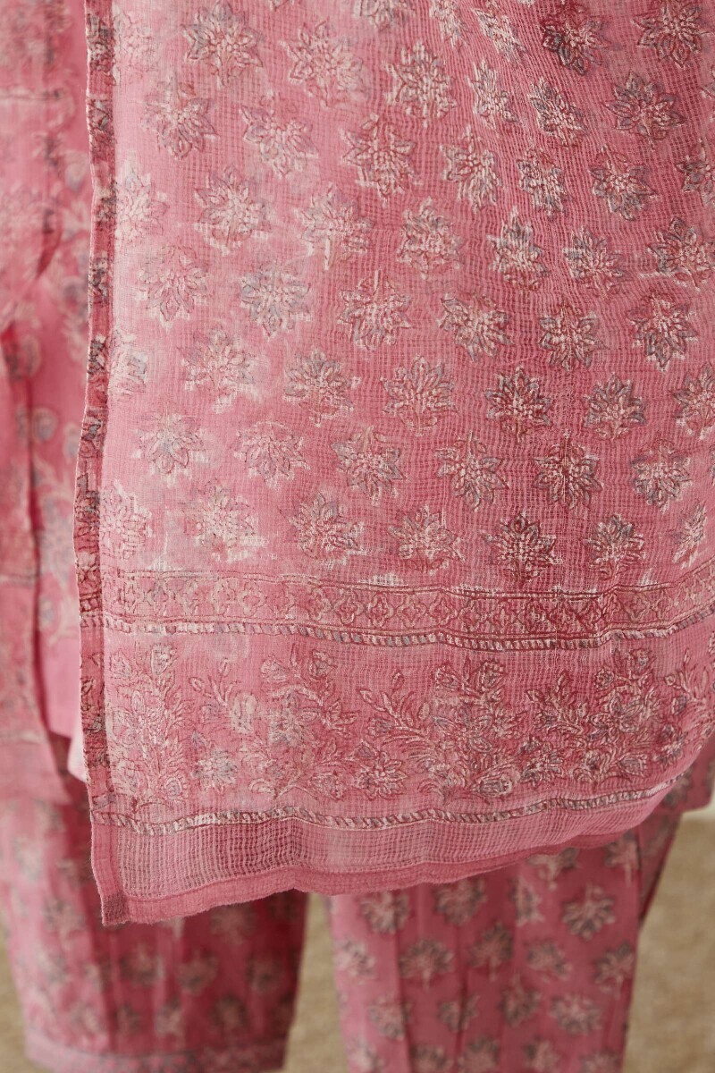 Pink Hand Block-Printed Kota Dupatta