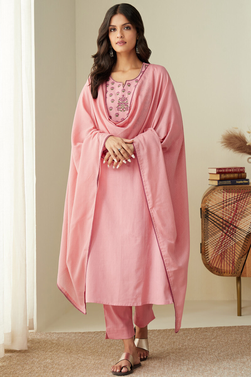 Pink Handcrafted Cotton Flax Narrow Pants