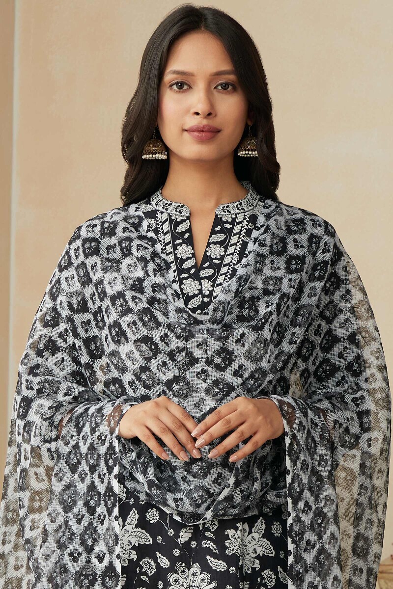 Blue Hand Printed Kota Dupatta