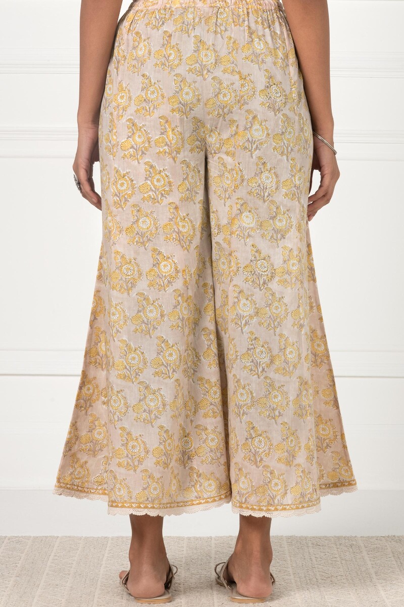 Yellow Block Printed Cotton Sharara