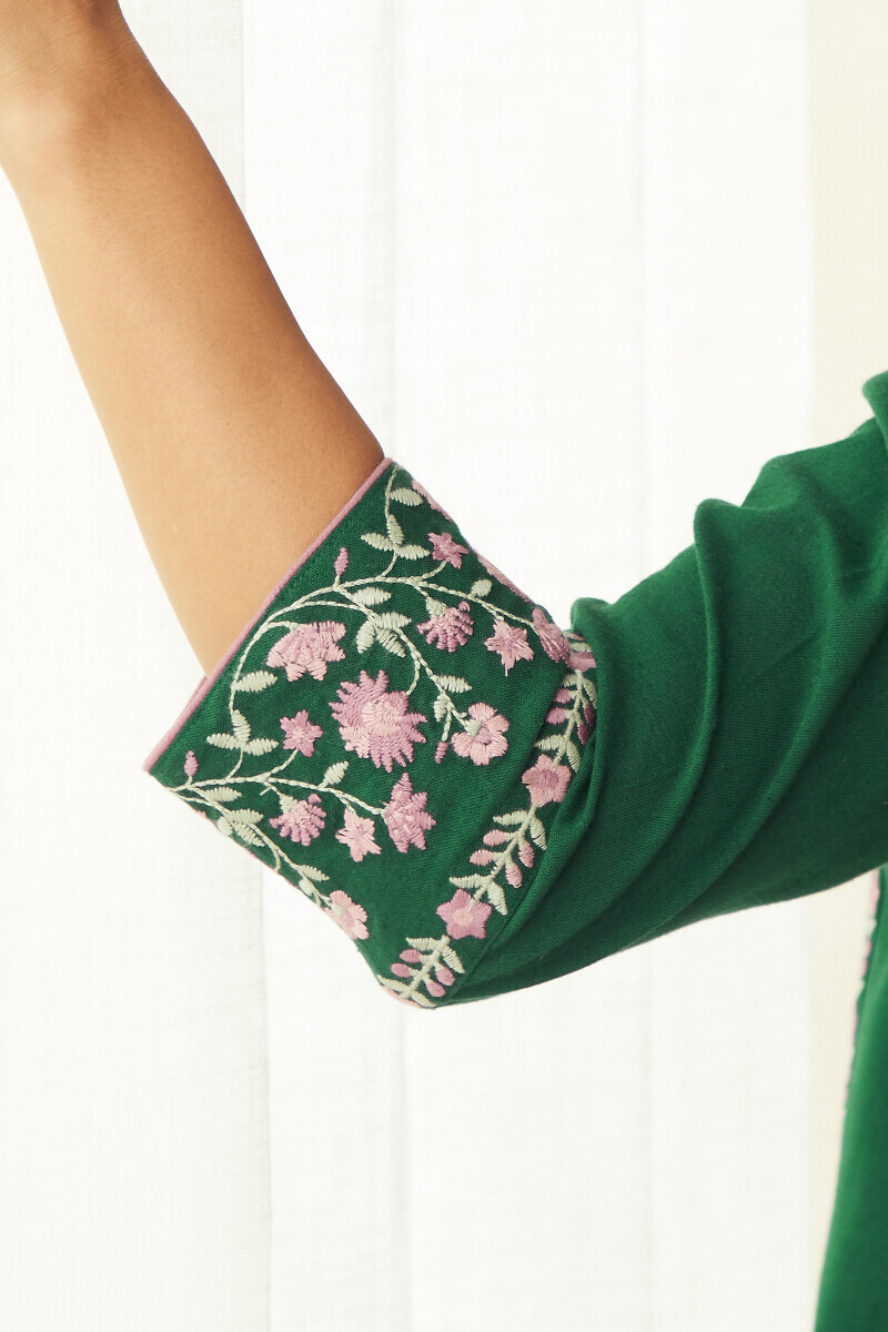 Green Handcrafted Straight Cotton Kurta