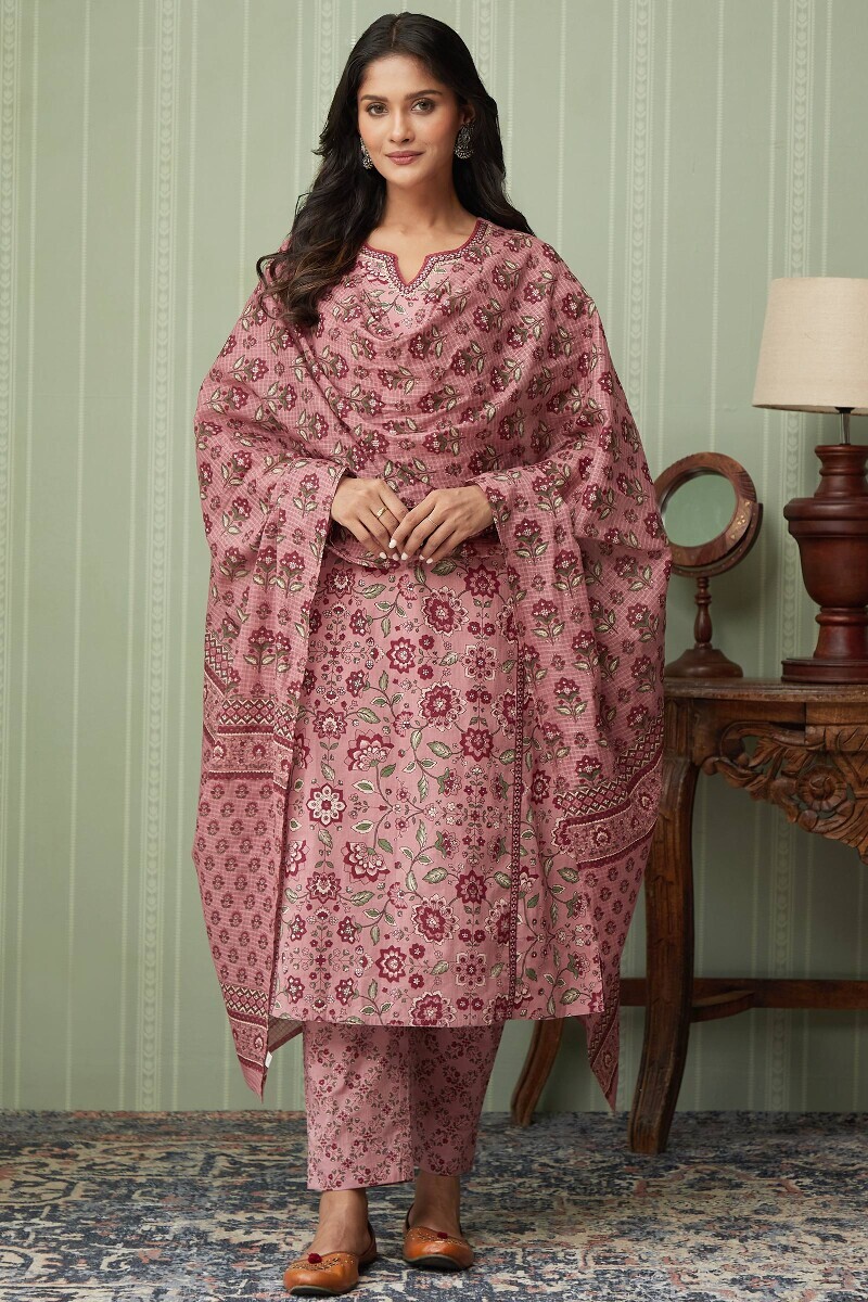 Pink Hand Printed Kota Dupatta