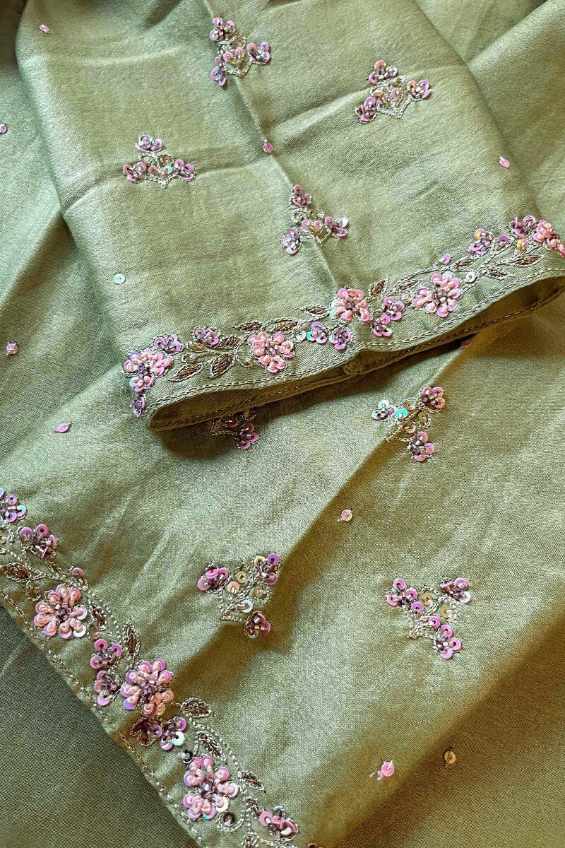 Green Handcrafted Straight Chanderi Kurta