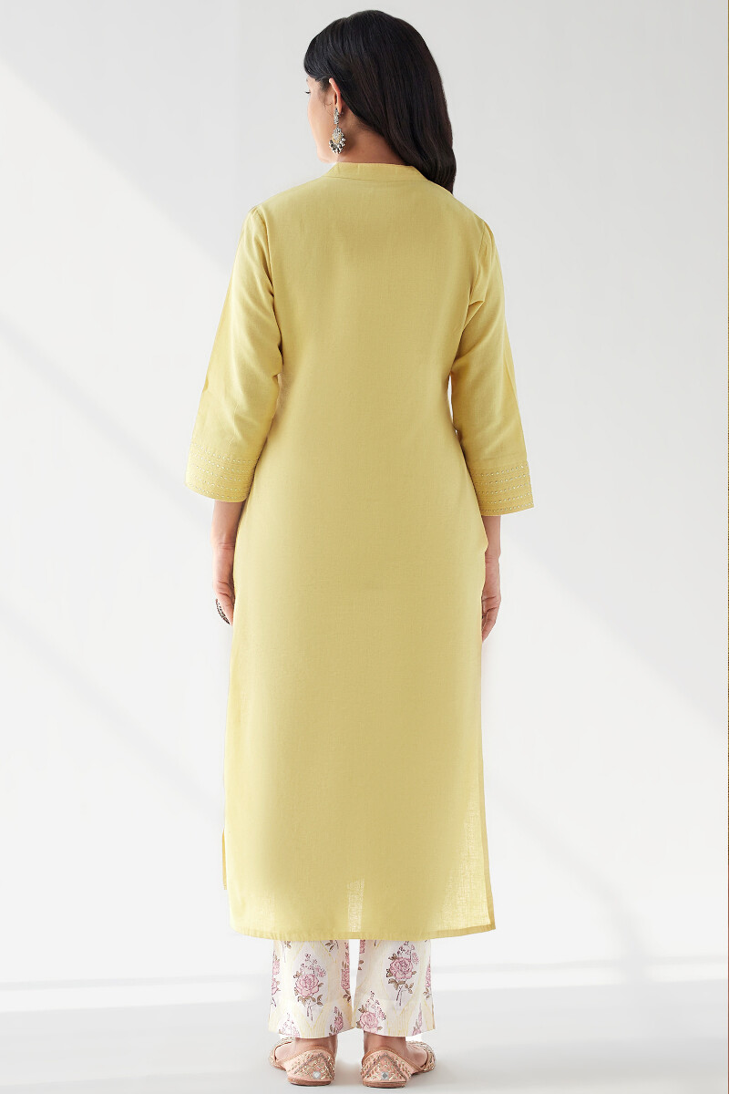 Yellow Handcrafted Straight Handloom Kurta