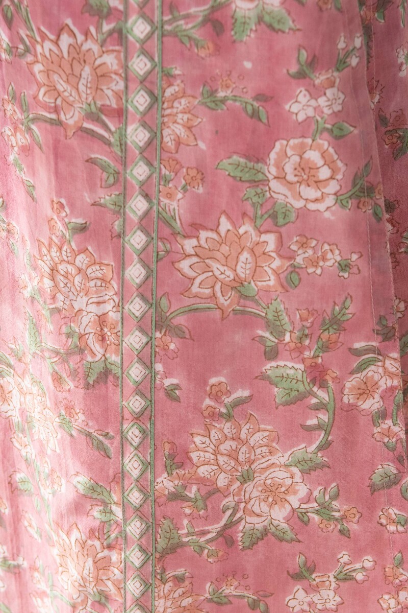 Pink Hand Block Printed Straight Cotton Kurta