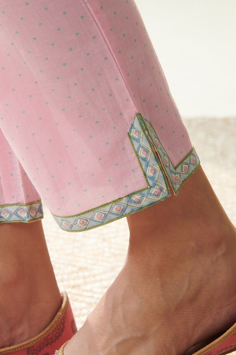 Pink Hand Block Printed Cotton Narrow Pants
