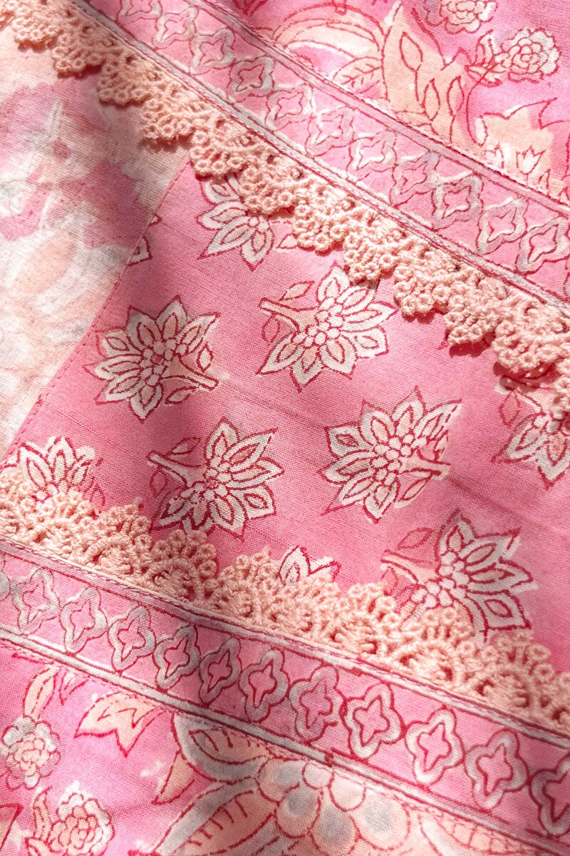 Pink Hand Block Printed Straight Cotton Kurta
