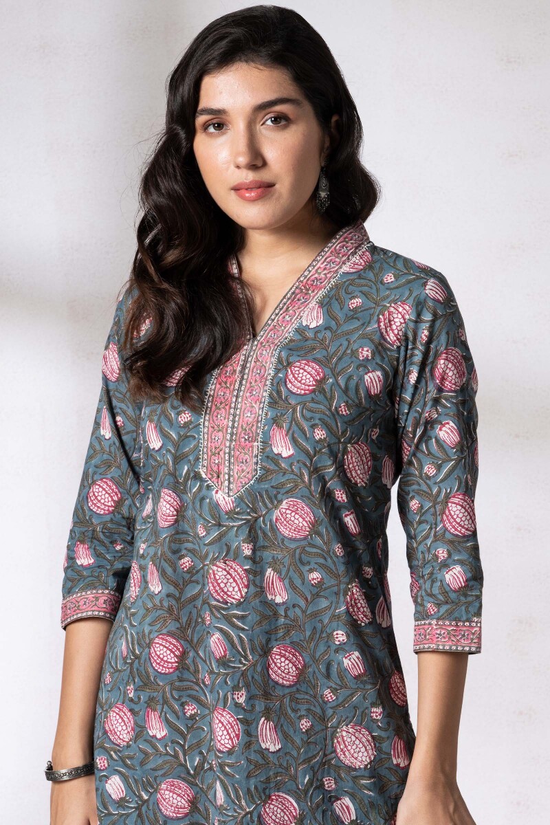 Buy Green Block Printed Straight Cotton Kurta for Women FGMK21 123 Farida Gupta