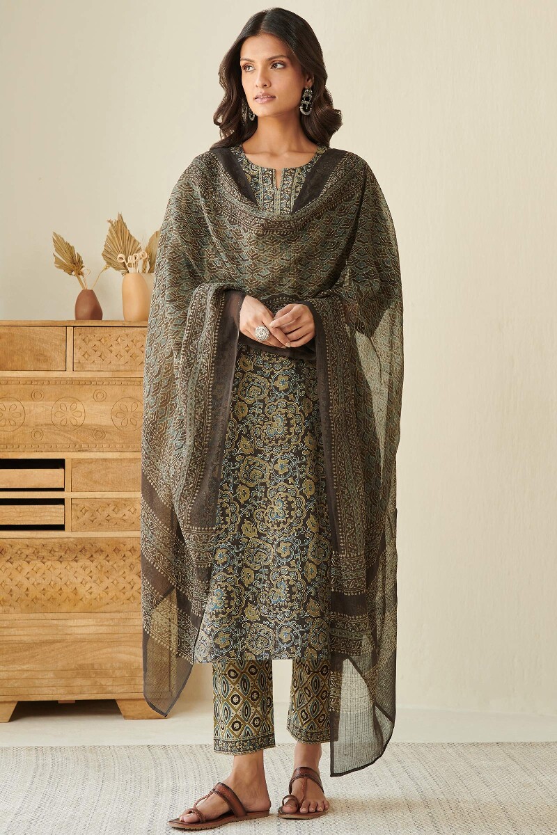 Ajrak Hand Block Printed Kota Dupatta