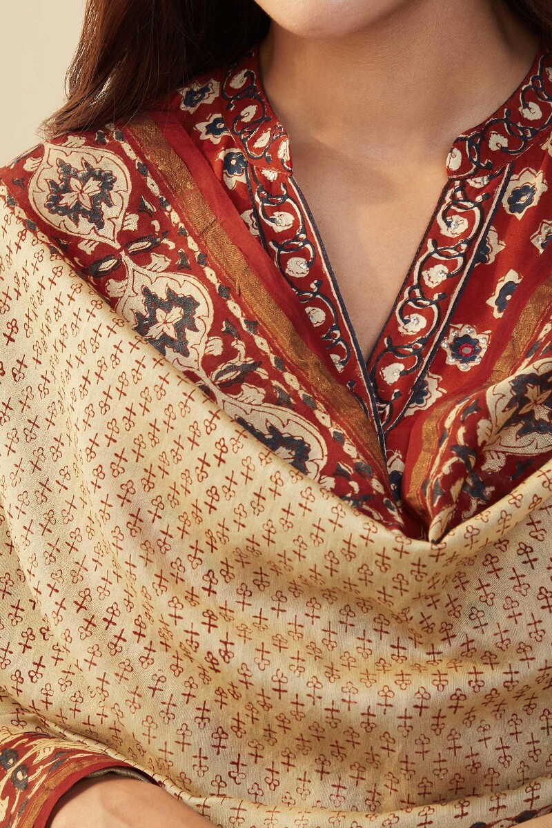 Bagru Hand Block-Printed Chanderi Dupatta