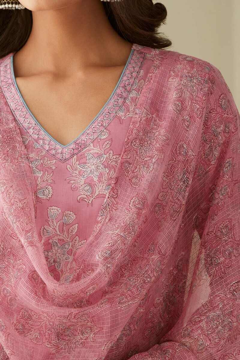 Pink Hand Block-Printed Kota Dupatta