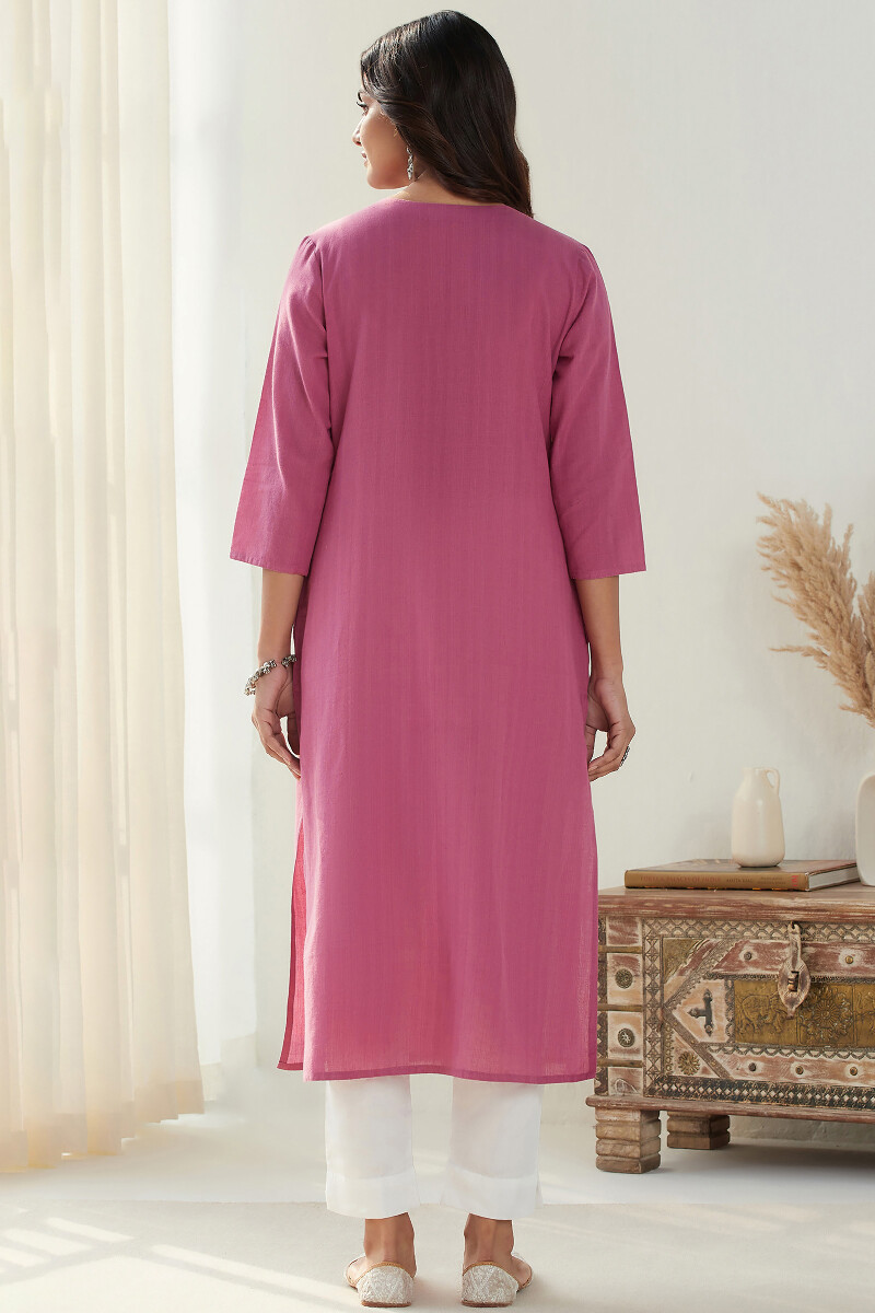 Pink Handcrafted Straight Handloom Kurta